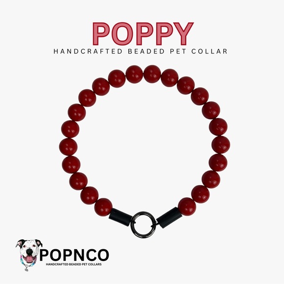 Handcrafted Beaded Dog Collar - The Poppy - Candy Red Acrylic Beads - Picture 9 of 15